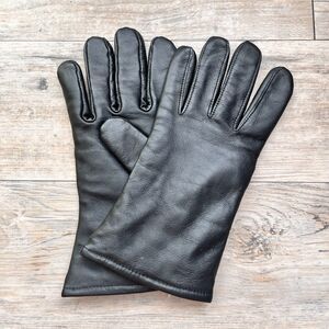 Samco Black Leather Gloves Size 8 Wool Lined Classic Winter Warm Vintage